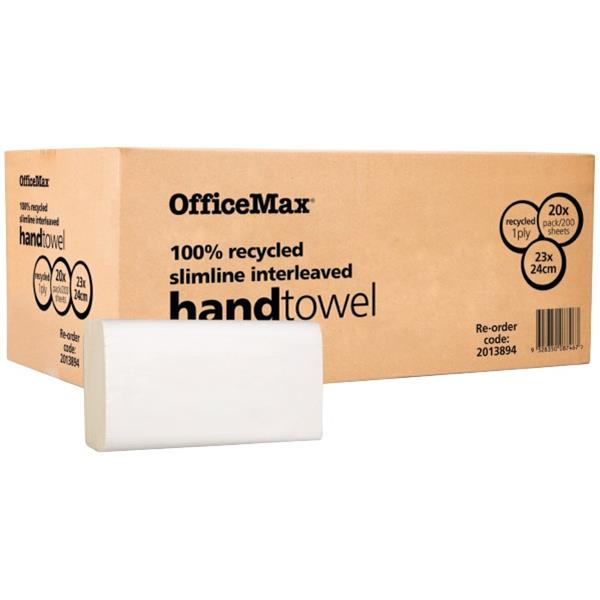 OfficeMax Eco Paper Towel 100 Recycled Slimline, 20 Packs of 200
