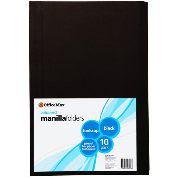 OfficeMax Manilla Folders Foolscap Black, Pack of 10 OfficeMax NZ