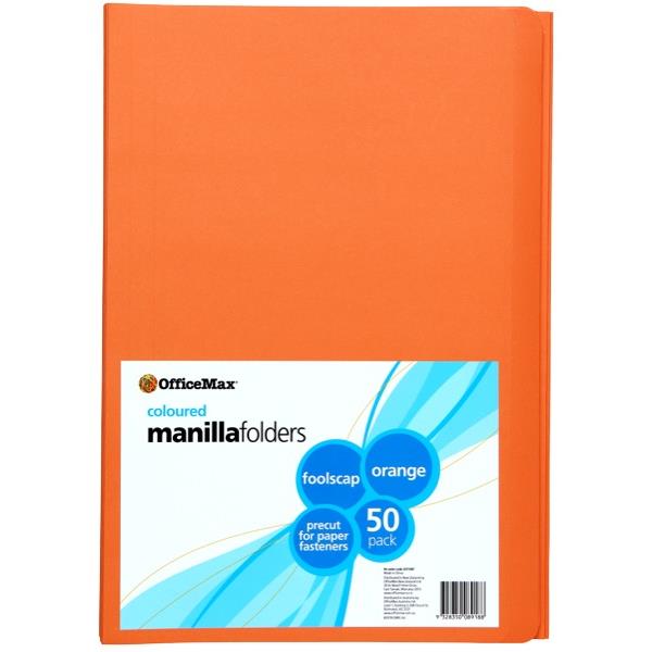 OfficeMax Manilla Folders Foolscap Orange, Pack of 50 OfficeMax NZ