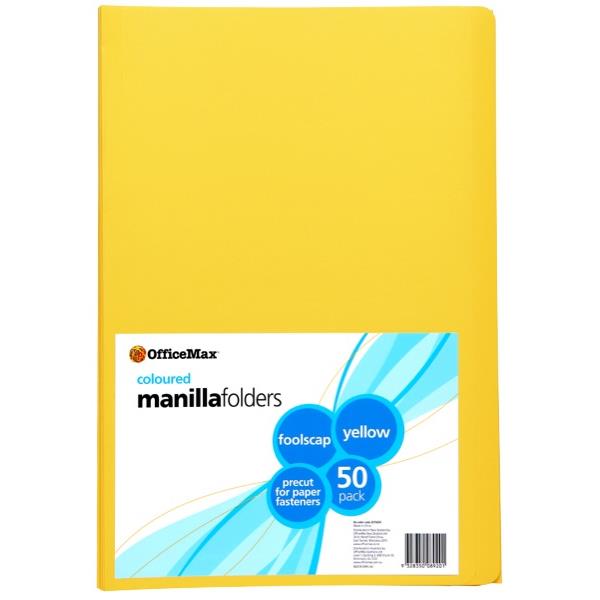 OfficeMax Manilla Folders Foolscap Yellow, Pack of 50 OfficeMax NZ