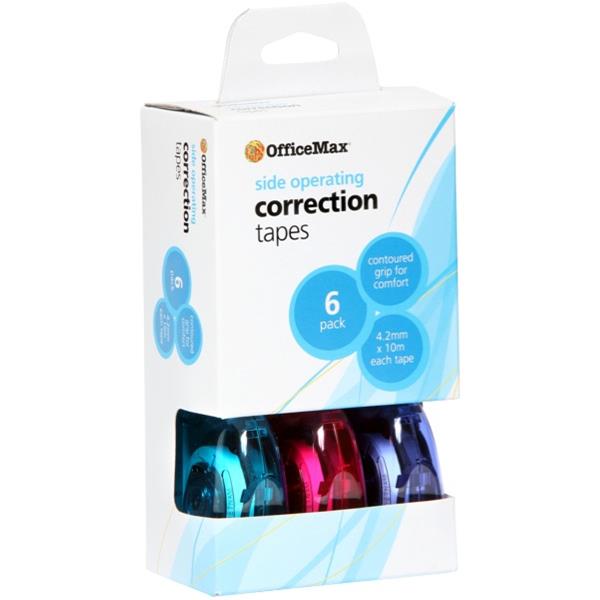 OfficeMax Correction Tape Side Operating 4.2mmx10m Assorted Colours, Pack of 6 OfficeMax NZ