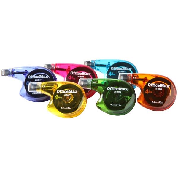 OfficeMax Correction Tape Side Operating 4.2mmx10m Assorted Colours