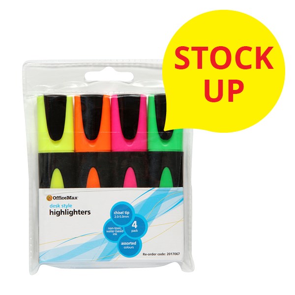 OfficeMax Assorted Colours Desk Highlighter Chisel Tip, Pack of 4