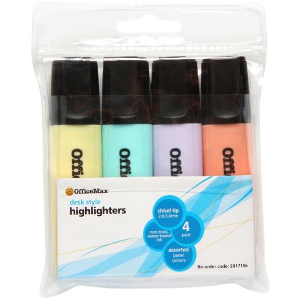 OfficeMax Assorted Pastel Colours Highlighter Chisel Tip, Pack of 4