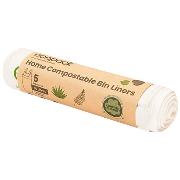 Ecopack Compostable Bin Liner 60L, Roll of 5 OfficeMax NZ