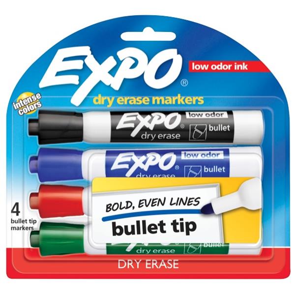 Expo Assorted Colours Dry Erase Markers Bullet Tip, Pack of 4