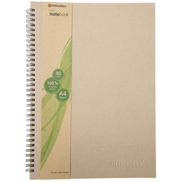 OfficeMax Eco A4 Wiro Hard Cover Recycled Notebook 160 Pages OfficeMax NZ