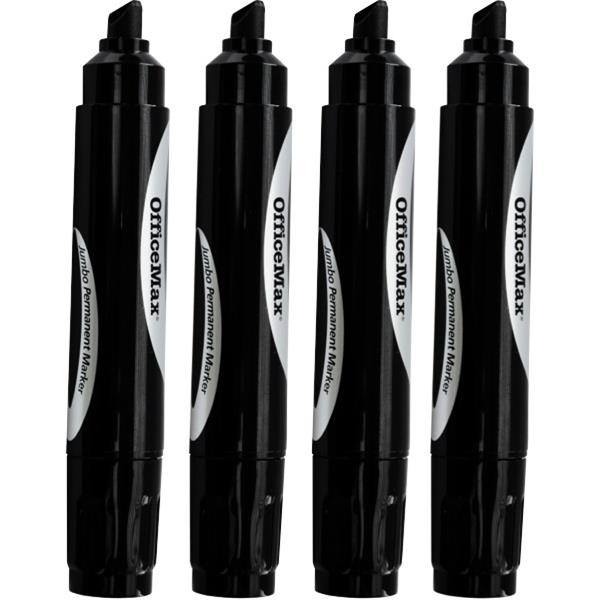 Officemax Black Permanent Markers Jumbo Chisel Tip, Pack of 4