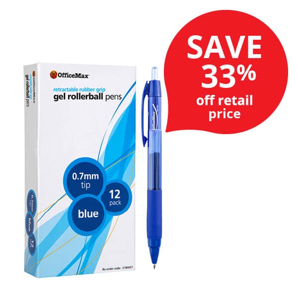 OfficeMax Blue Rollerball Gel Pens Fine Tip, Pack of 12 OfficeMax NZ