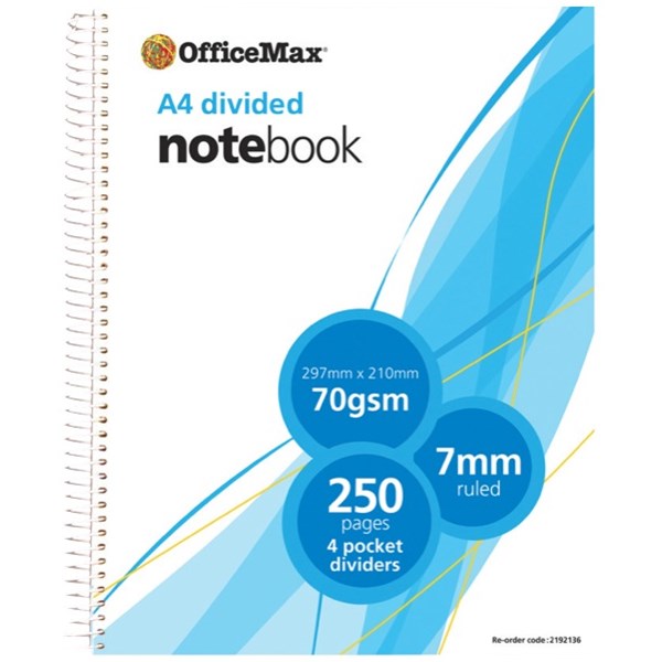 OfficeMax A4 Divided Notebook Ruled 250 Pages OfficeMax NZ