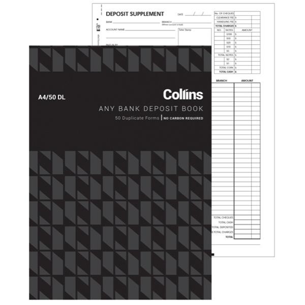 Collins A4/50 Large Bank Deposit Book NCR Duplicate OfficeMax NZ