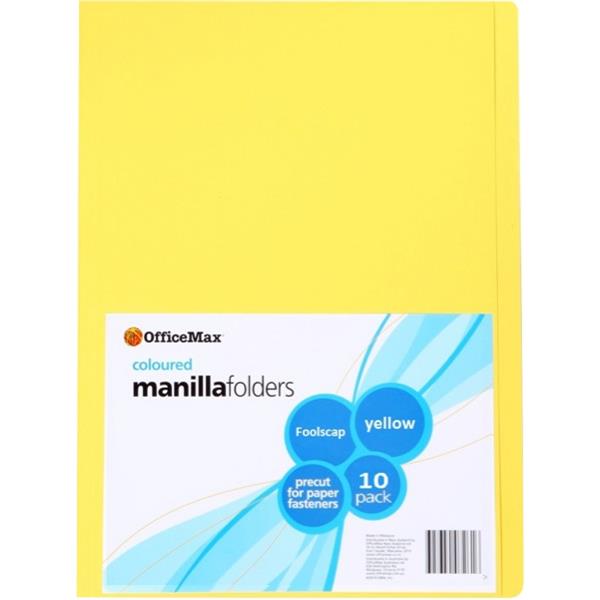 OfficeMax Manilla Folders Foolscap Yellow, Pack of 10 OfficeMax NZ
