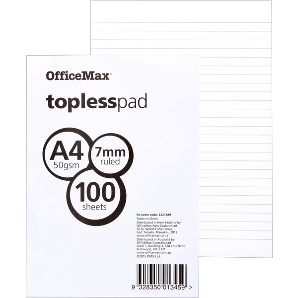 OfficeMax A4 Topless Pad 100 Sheets OfficeMax NZ