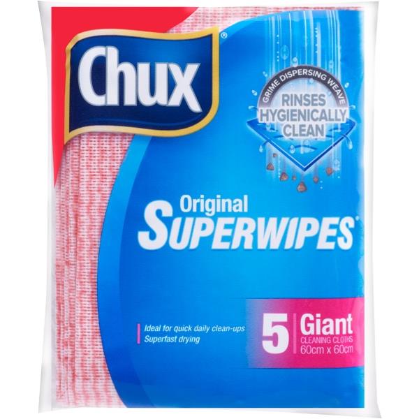 Chux Super Giant Wipes Red, Pack of 5 OfficeMax NZ