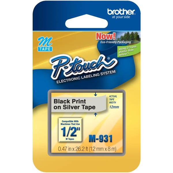Brother M931 PTouch Labelling Tape 12mm Black on Silver OfficeMax NZ