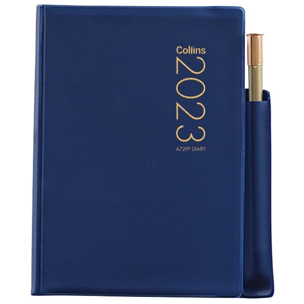 Collins A72 Pocket PVC Diary With Pencil 2 Days To A Page 2023 Blue
