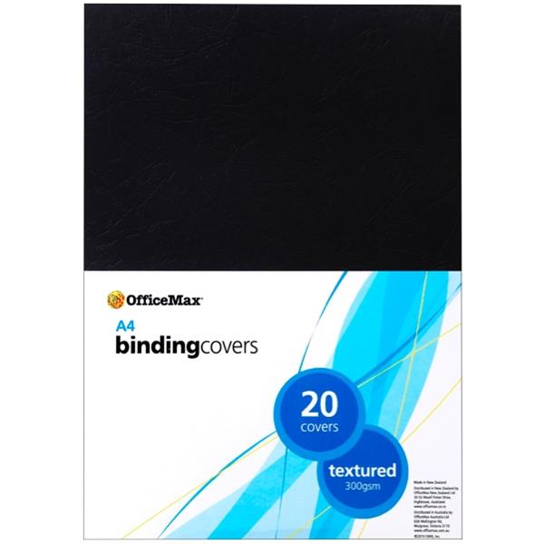 OfficeMax Textured Binding Covers, A4, Black, Pack of 20 OfficeMax NZ