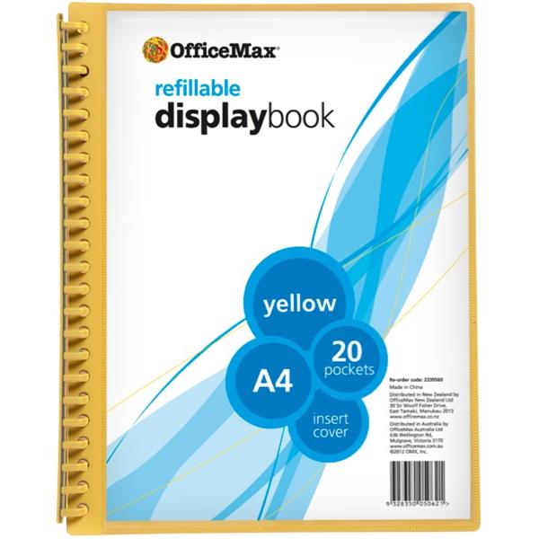 OfficeMax A4 Refillable Display Book Insert Cover 20 Pocket Yellow