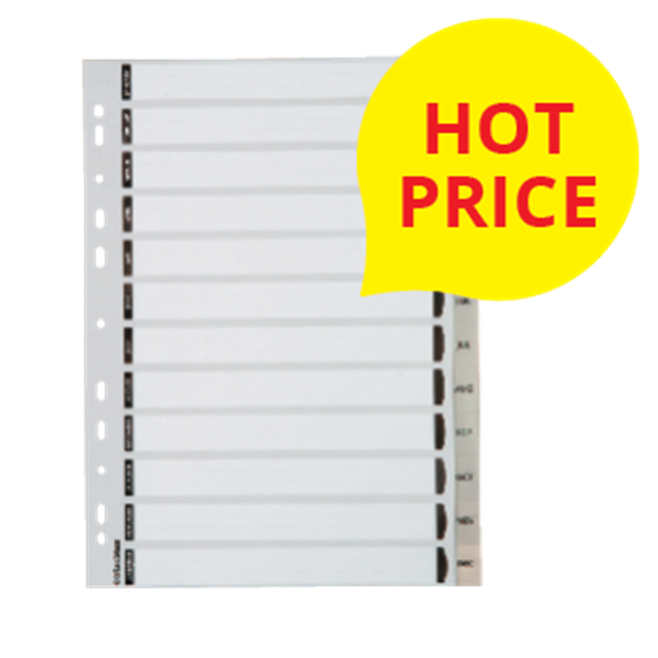OfficeMax Index Dividers 12 Tab JanDec A4 Polypropylene Grey