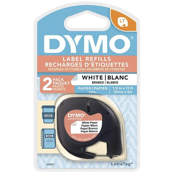 Dymo 92630 LetraTag Paper Tape 12mm x 4m White, Pack of 2 OfficeMax NZ