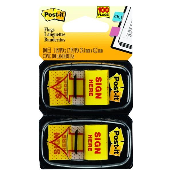 Postit® Flags 6809 Sign Here Yellow 100 Flags OfficeMax NZ