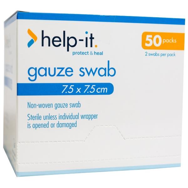 HelpIt Gauze Swabs 8 Ply 75x75mm, Box of 50 OfficeMax NZ