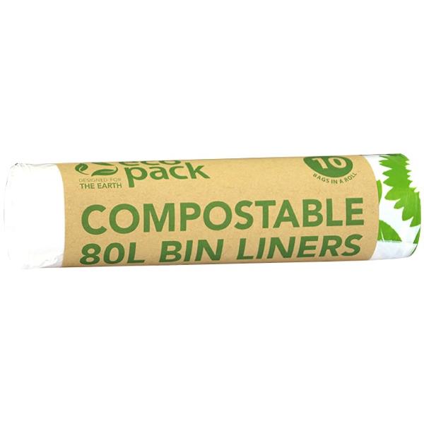 Ecopack Compostable Rubbish Bag 80L, Roll of 10 OfficeMax NZ