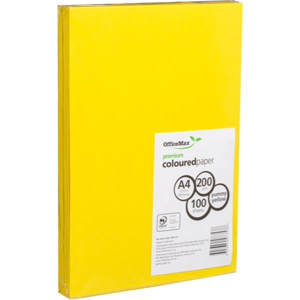 OfficeMax A4 200gsm Yummy Yellow Premium Colour Card, Pack of 100