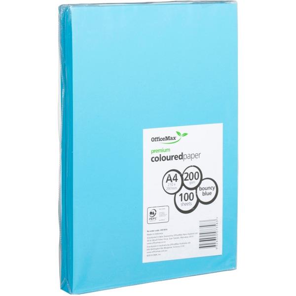 OfficeMax A4 200gsm Bouncy Blue Premium Colour Card, Pack of 100 OfficeMax NZ