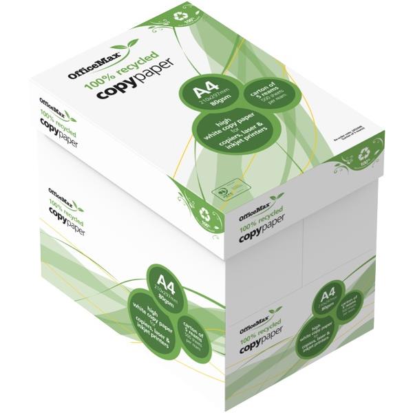 OfficeMax A4 80gsm 100 Recycled White Copy Paper, 5 Packs of 500