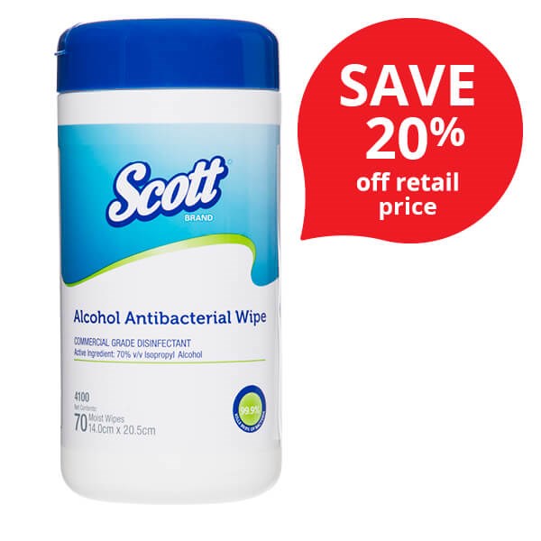 Scott Antibacterial Alcohol Wipes 4100, Tub of 70 Wipes OfficeMax NZ