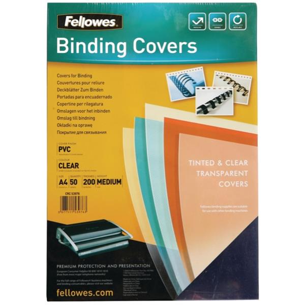 Fellowes Binding Covers 200 Micron A4 Clear, Pack of 50 OfficeMax NZ