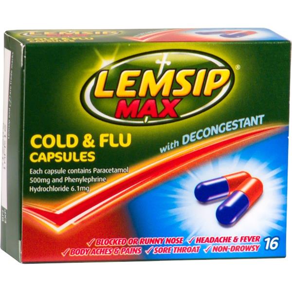 Lemsip Max Cold & Flu Capsules With Decongestant, Pack of 16 OfficeMax NZ