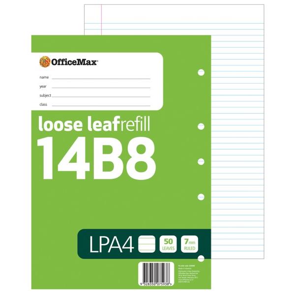 OfficeMax 14B8 LPA4 Loose Leaf Refill Pad 7mm Lined 50 Leaves