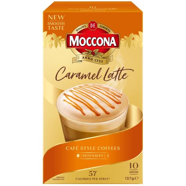 Moccona Cafe Classic Caramel Latte Coffee Sachet 140g, Pack of 10