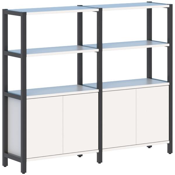 Grid 40 Shelving 2 Pod 4 Shelves Black White 1720x400x1500mm OfficeMax NZ