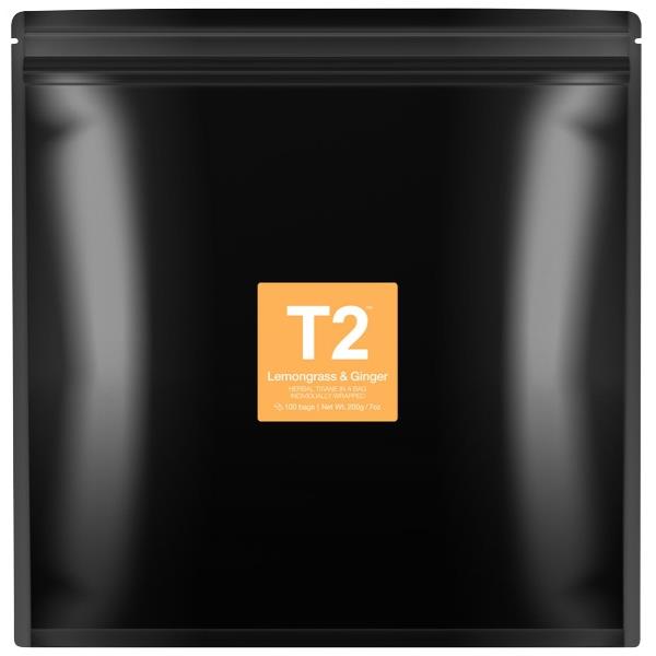 T2 Lemongrass & Ginger Individually Wrapped Tea Bags, Pack of 100