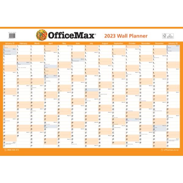 OfficeMax A3 Dated Year Wall Planner Double Sided Laminated 2023 