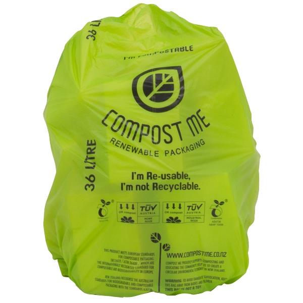 Compost Me Rubbish Bags 260 x 260 x 650mm 36L Green, Roll of 50