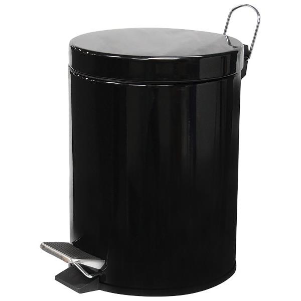 Round Pedal Rubbish Bin Stainless Steel 5L Black OfficeMax NZ