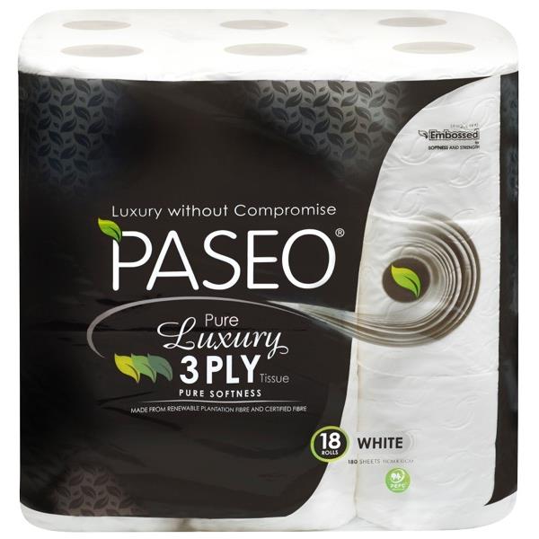 Paseo Toilet Tissue 3 Ply, Pack of 18 OfficeMax NZ