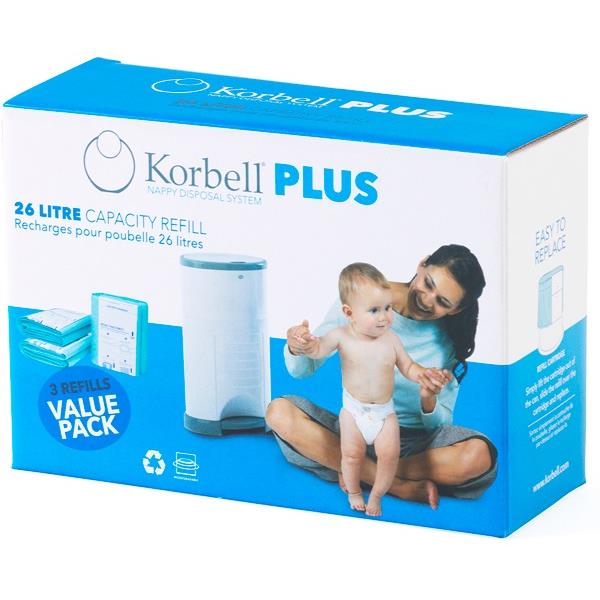 Korbell Plus Nappy Rubbish Bin Liner Bag Continuous Refill 26L, Pack of