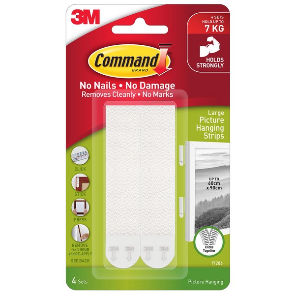 Command™ Picture Hanging Strips Large White, Pack of 4 Sets OfficeMax NZ