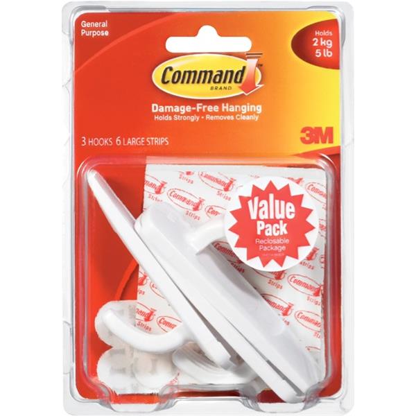 Command Adhesive Hooks Large 2kg, Pack of 3 OfficeMax NZ