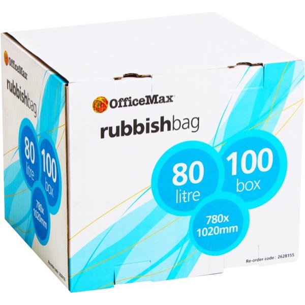 OfficeMax Dispenser Box Rubbish Bags 780x1020mm 40 Micron Black, Box of