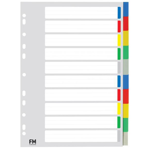 FM Index Dividers 10 Tab A4 Colour OfficeMax NZ