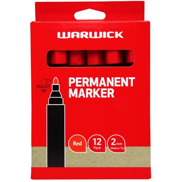 Warwick Red Permanent Marker Bullet Tip, Box of 12 OfficeMax NZ