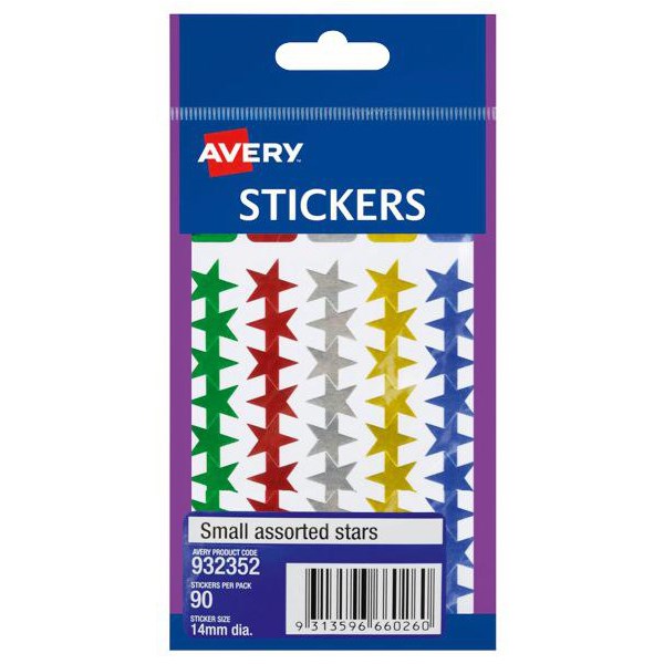 Avery Star Stickers Assorted Colours, Pack of 90 OfficeMax NZ