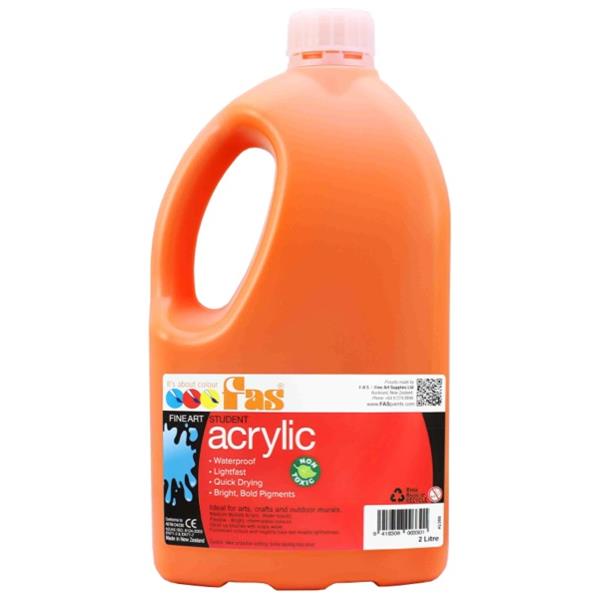 Fas Student Acrylic Paint 2 Litre Orange OfficeMax NZ
