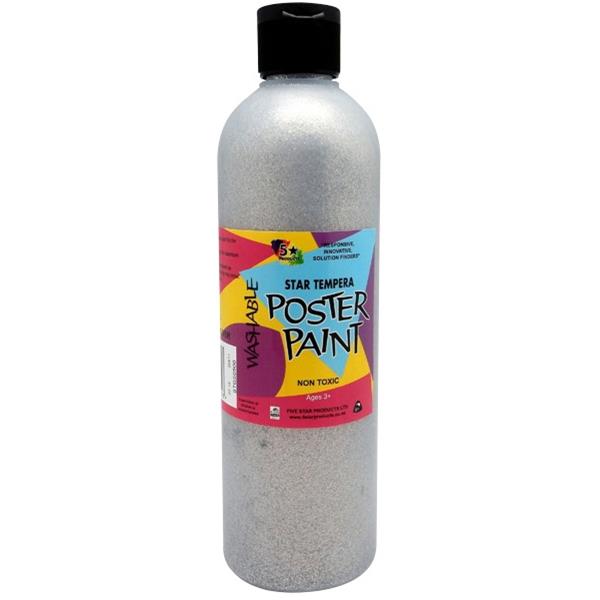 5 Star Tempera Poster Paint 500ml Glitter Silver OfficeMax NZ